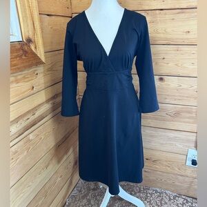 Patagonia Black Long Sleeve Midi Dress Fit Flare Organic Cotton Soft 3/4 Sleeves